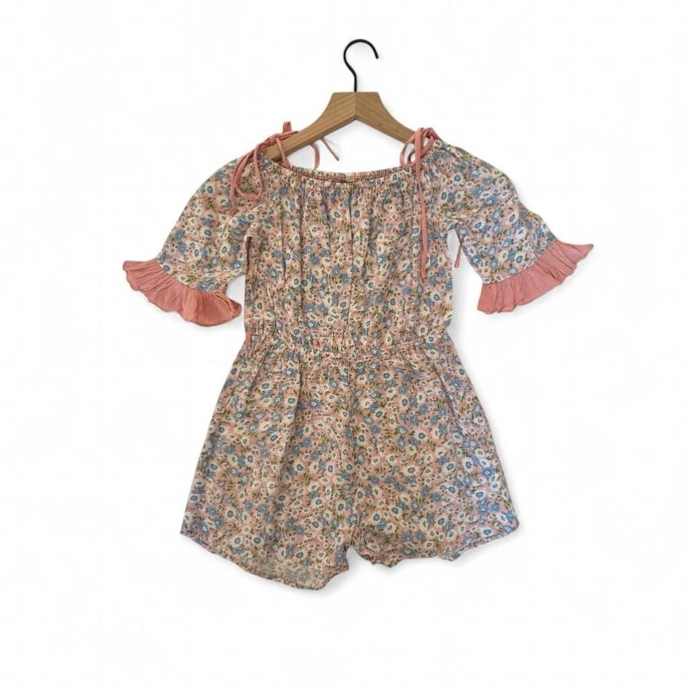 Boho Floral Girls Romper Size 8 Cottagecore Ruffle Sleeve Festival